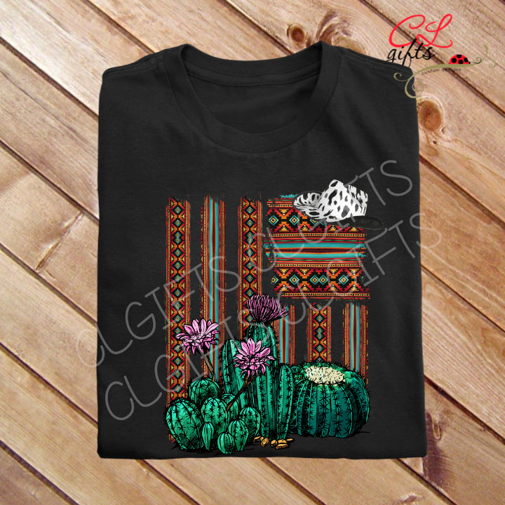 AMERICAN FLAG AZTEC CACTUS T SHIRT