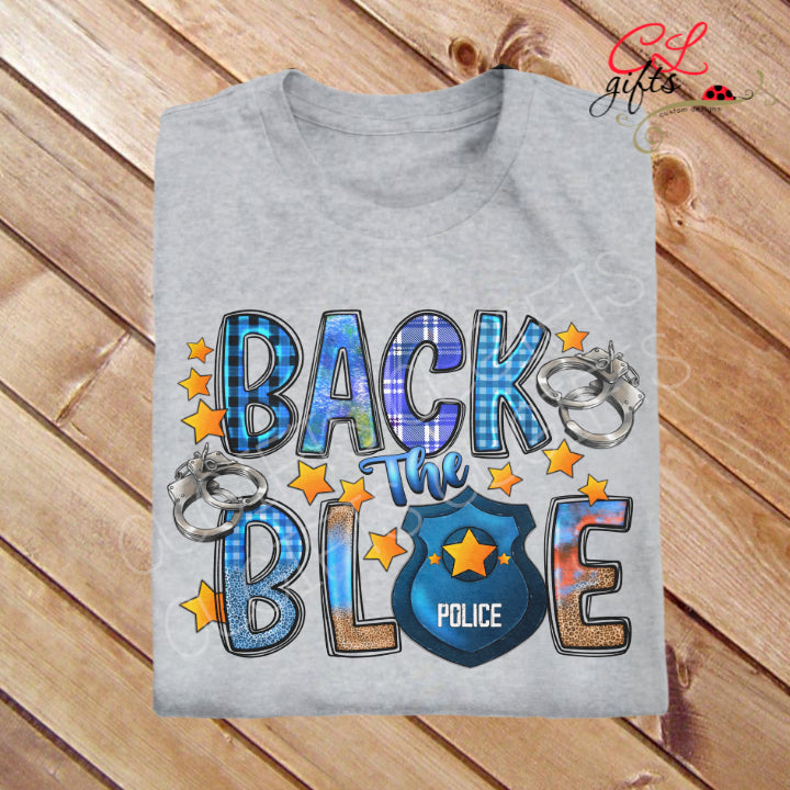 BACK THE BLUE HANDCUFFS BADGE T SHIRT