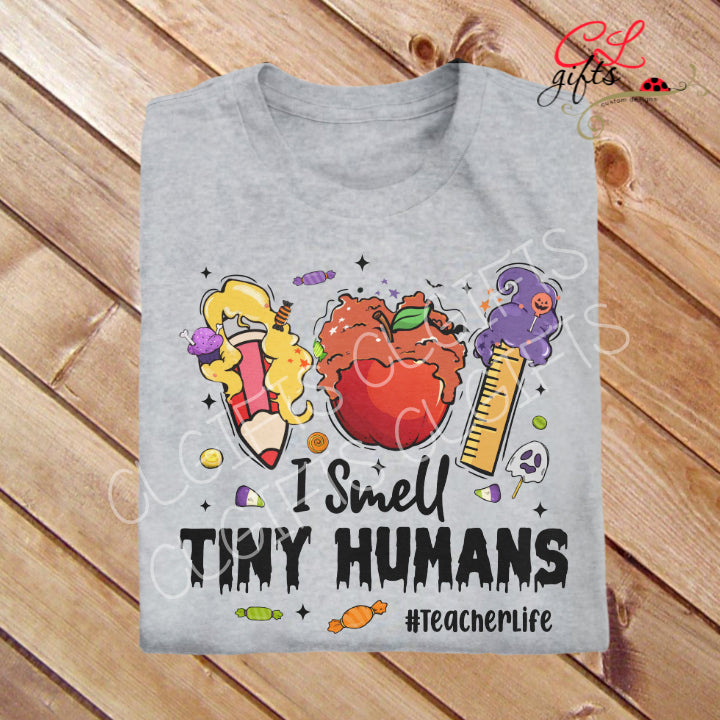 HALLOWEEN I SMELL TINY HUMANS TEACHER T SHIRT