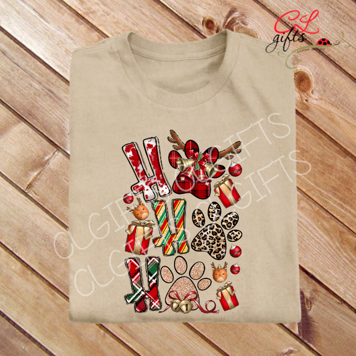 HOHOHO PAW PRINT TAN T SHIRT