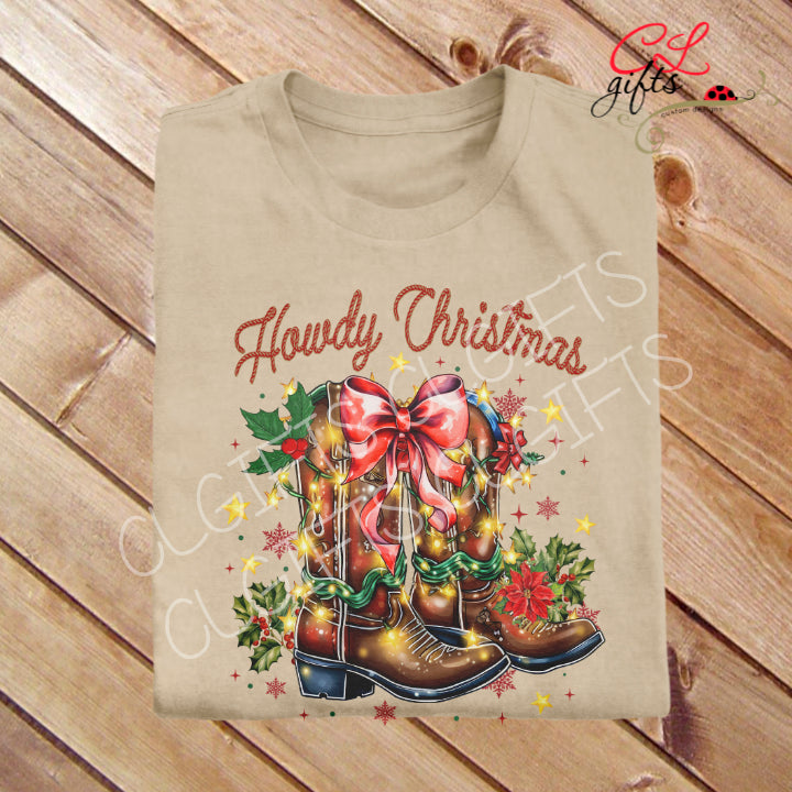 HOWDY CHRISTMAS BOOTS T SHIRT