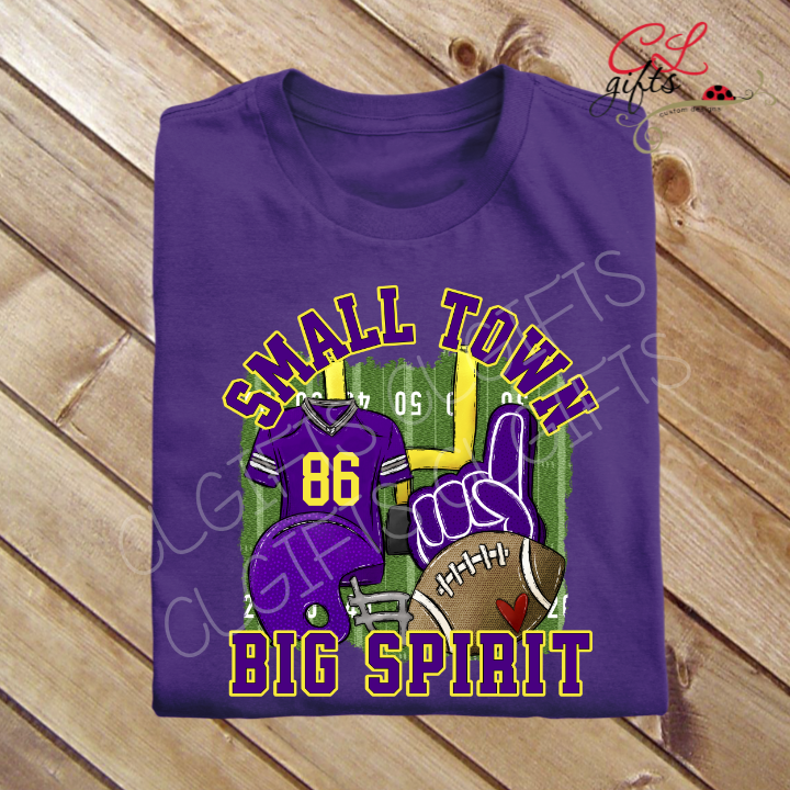 PECOS EAGLES SMALL TOWN BIG SPIRIT FOOTBALL PURPLE T SHIRT