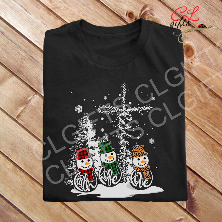 SNOWMAN FAITH HOPE LOVE JESUS CHRISTIAN T SHIRT