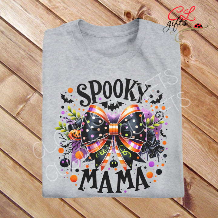 SPOOKY MAMA HALLOWEEN BOW T SHIRT