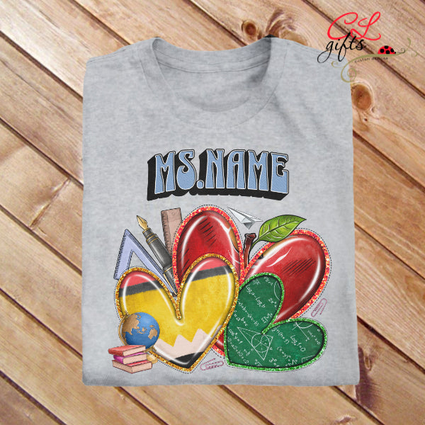 TEACHER NAME HEARTS PERSONALIZED T SHIRT