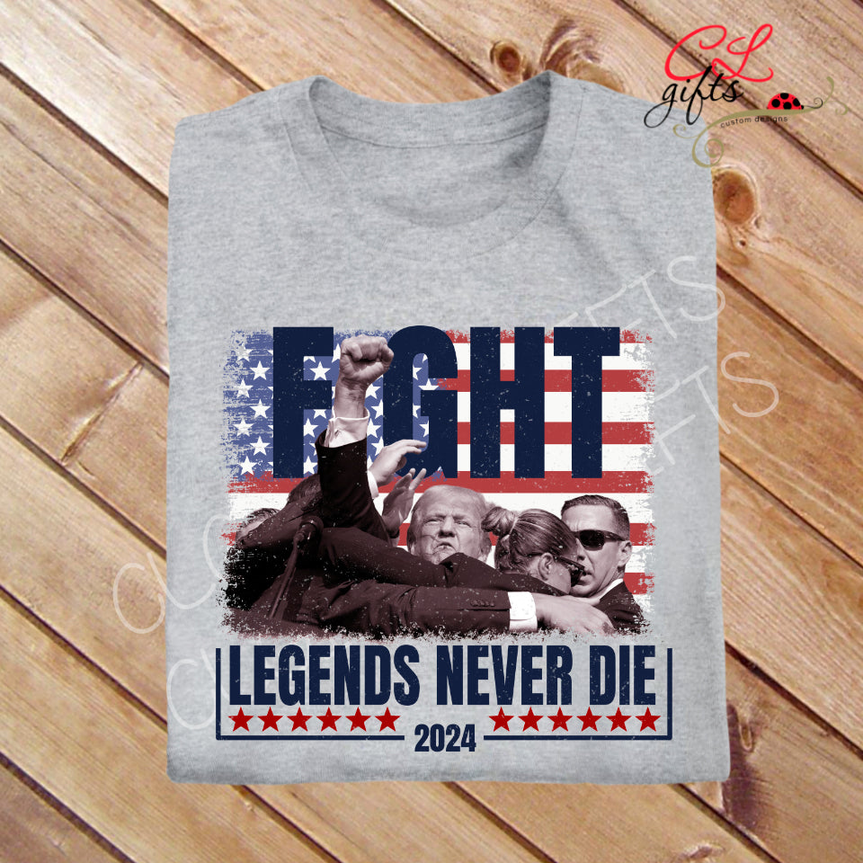TRUMP LEGENDS NEVER DIE SPORTS GRAY T SHIRT
