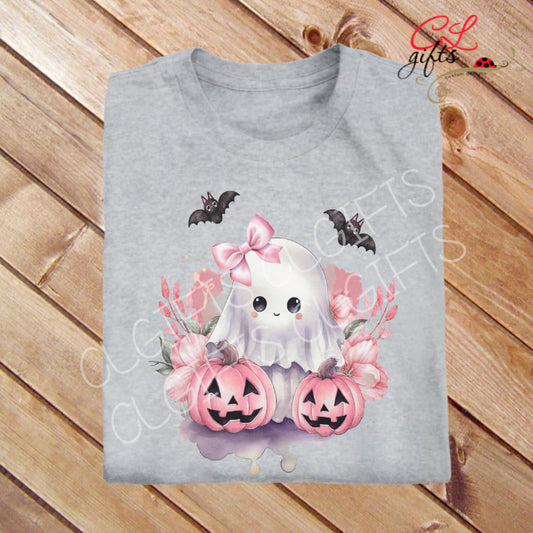 HALLOWEEN GHOST BATS PINK T SHIRT